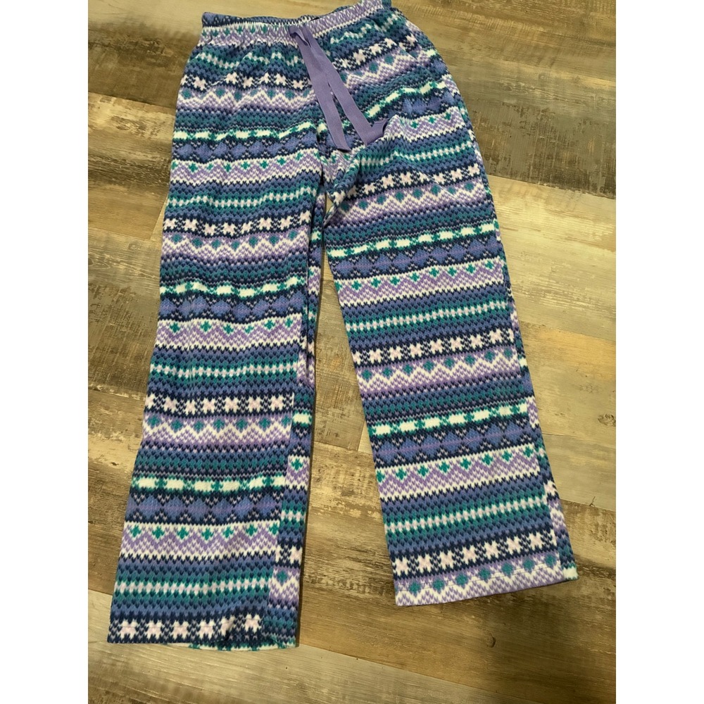 Hannah Womens Fair Isle Fleece Pajama Pants Blue Purple Teal Medium Sleepwear